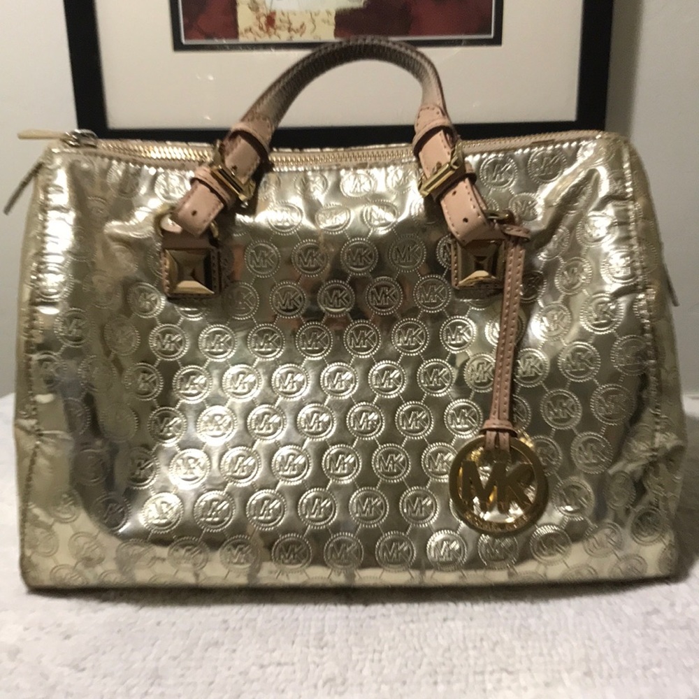 Metallic Leather Barrel style bag